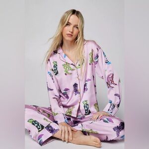 Satin Cowboy Boots Oversized Pajama Pants Set